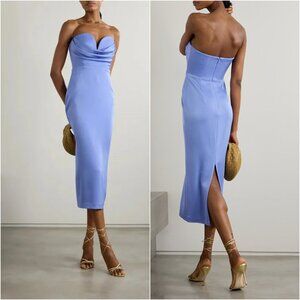NWT Alex Perry Cornflower Blue Strapless Draped Midi Dress Size 6